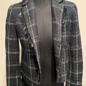 Laundry By Shelli Segal Navy Checkered Blazer